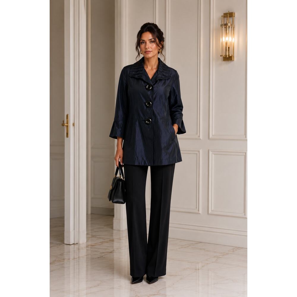 Penta Metallic Jacket Navy Lightweight Statement Coat Womens SZ 4